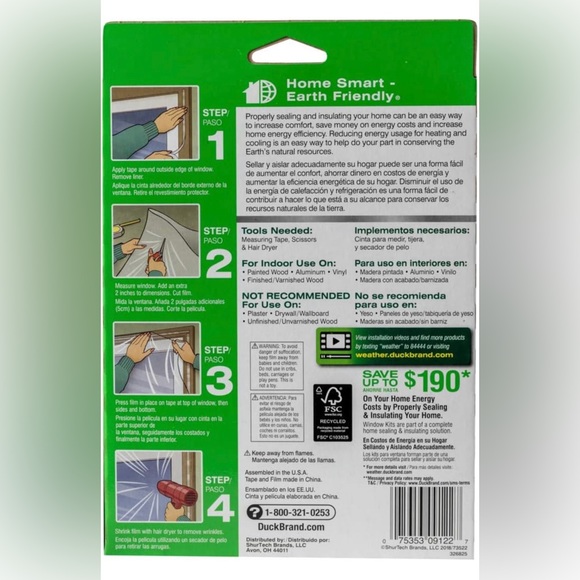 NEW 2pk Duck Window Kit Home Smart Earth Friendly Crystal Clear Insulating Film - Picture 5 of 7
